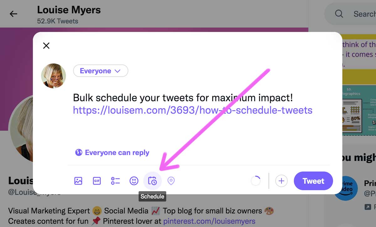 screenshot of twitter showing the schedule button.