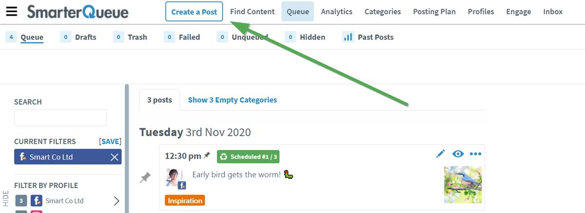 Smarter Queue with the 'Create a Post' option.