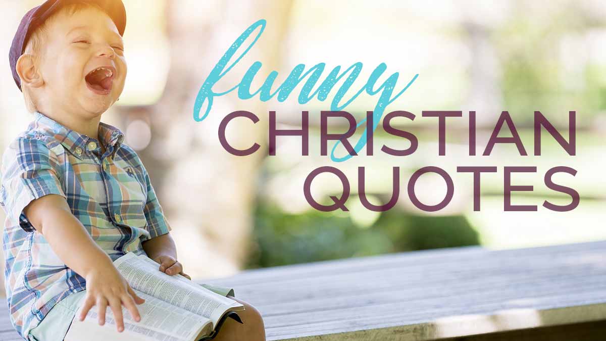 little boy laughing with bible in lap says funny Christian quotes.