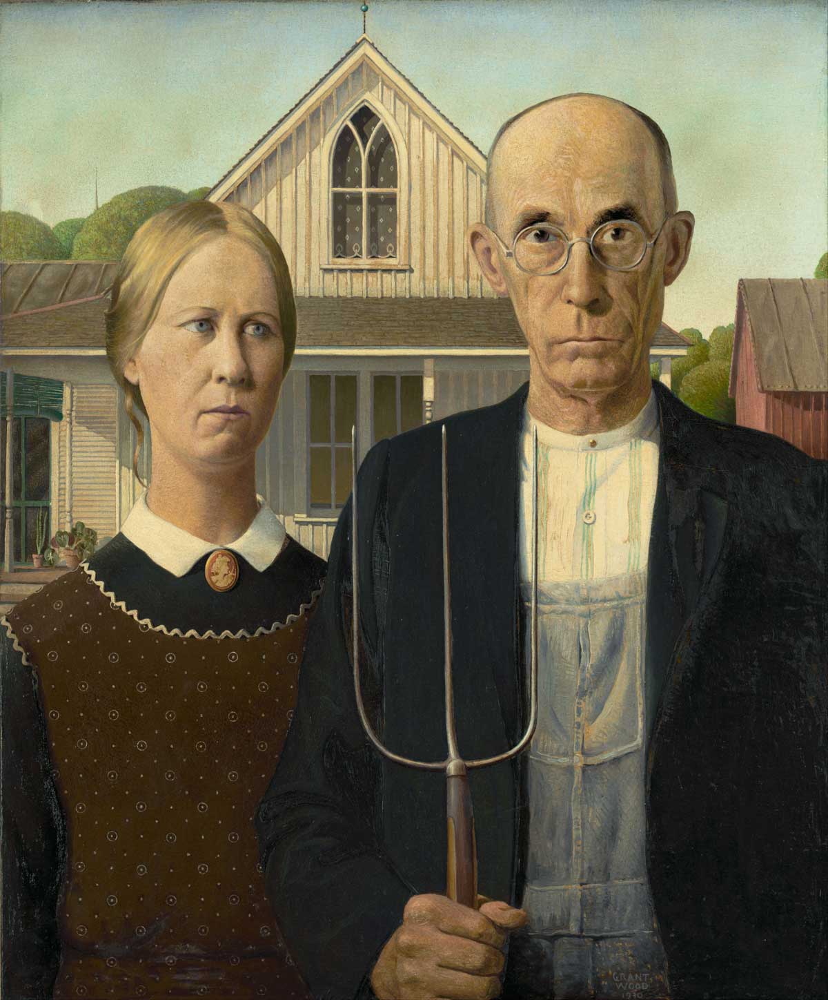 American Gothic by Grant Wood painting.