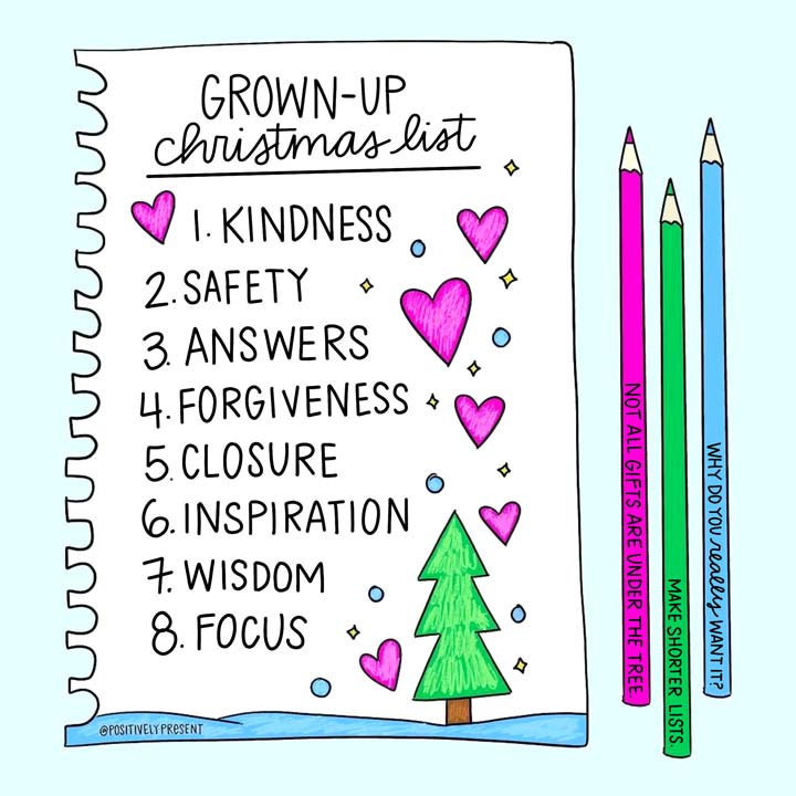 picture quote says grownup christmas list.
