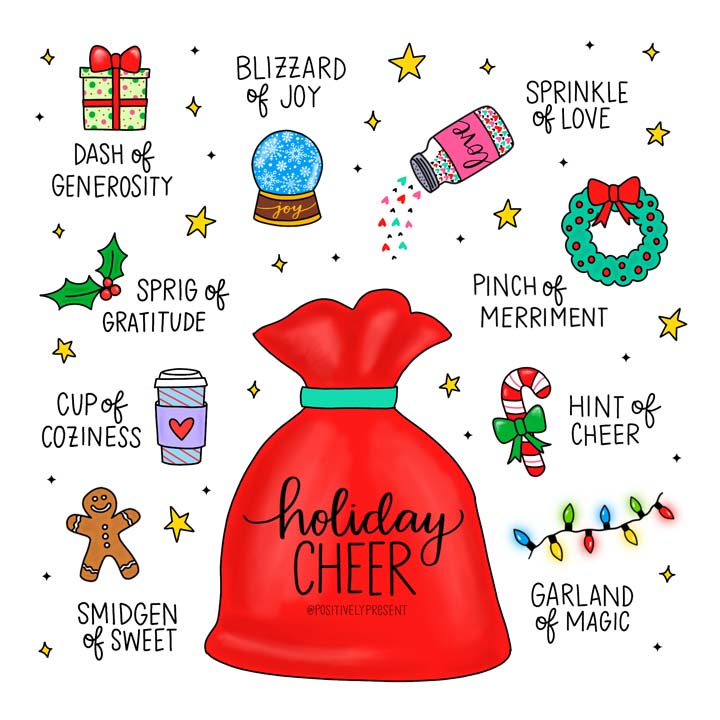 holiday cheer christmas quote with santa sack.