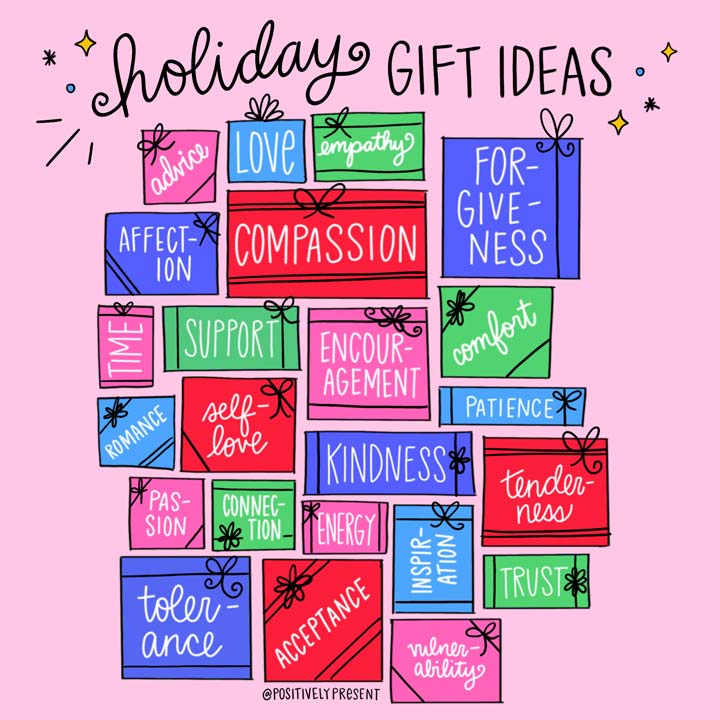 picture quote shows holiday gift ideas on presents.