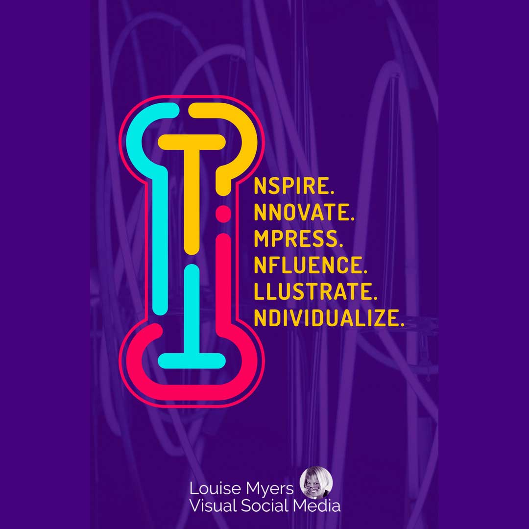 large letter I on purple background leads off words inspire, innovate, impress, influence, illustrate, individualize.
