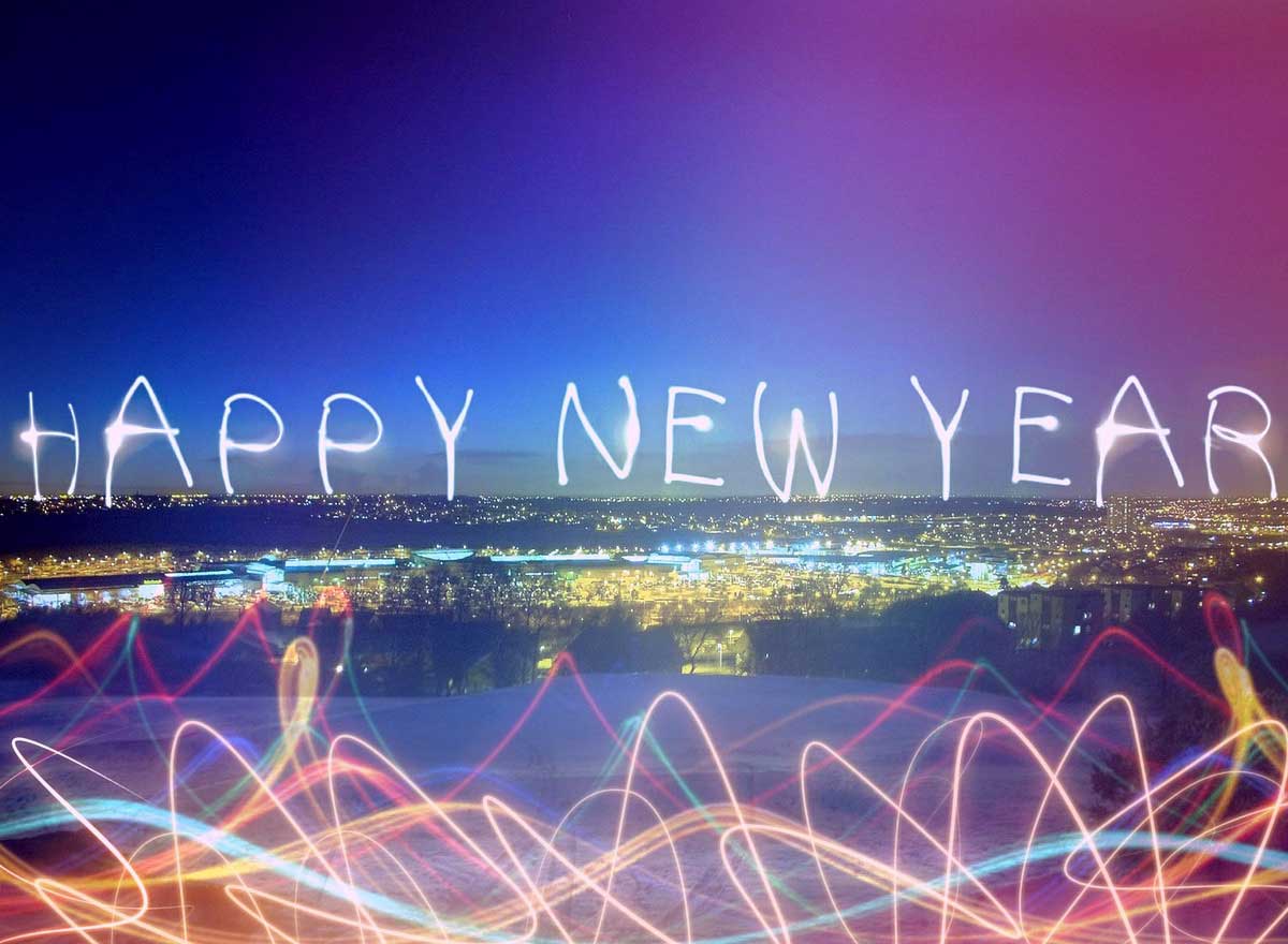 photo of happy new year written in light.
