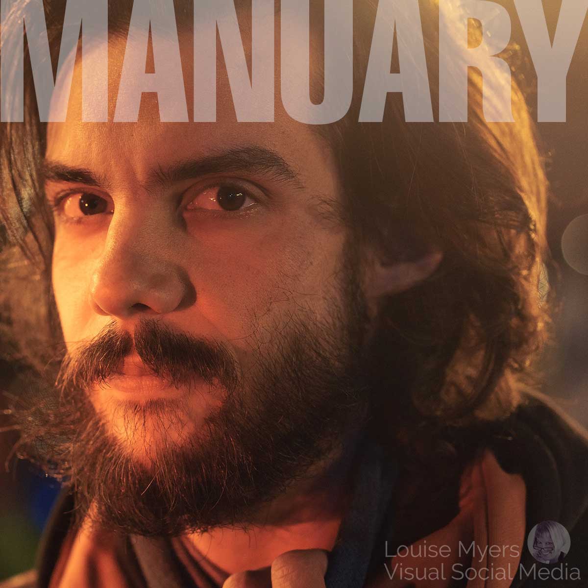 manuary text on photo of bearded man.