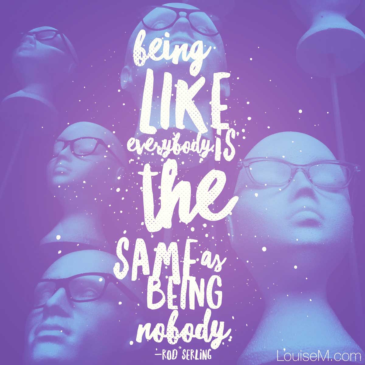 eerie purple mannequin heads with Rod Serling quote for Twilight Zone Day.