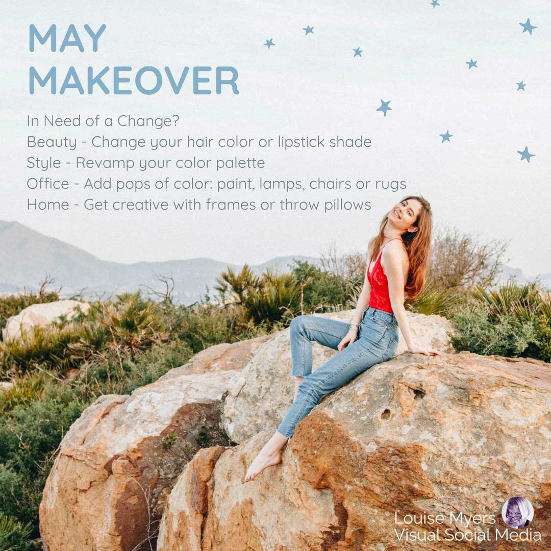 woman perched on rocky peak says may makeover.