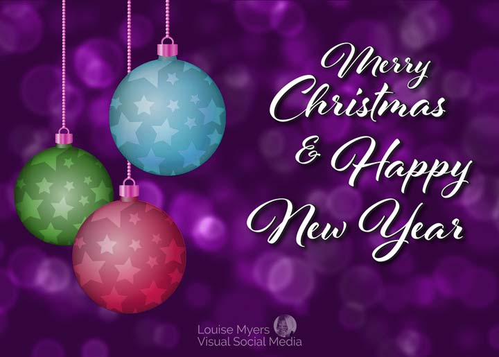 Merry Christmas and Happy New Year slogan on Christmas ornament background.