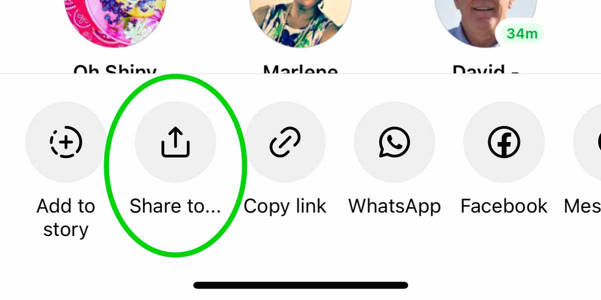 instagram app screenshot shows NEW share to method.