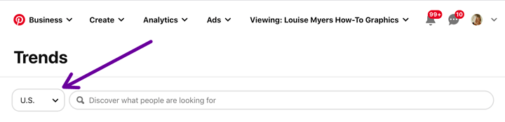 trends tool defaults to US location.