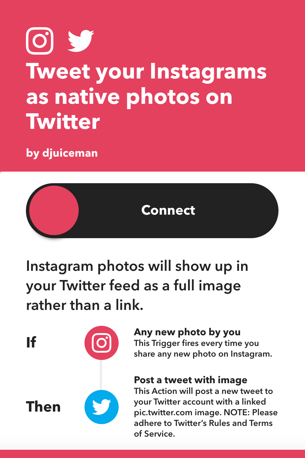 graphic of IFTTT applet for instagram images posted to twitter.