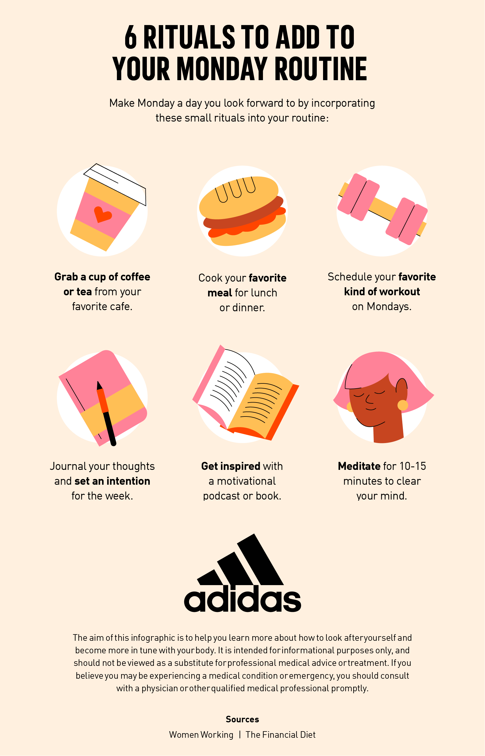 infographic shows 6 monday morning rituals.